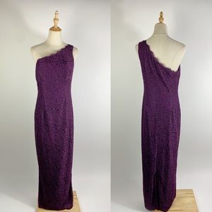 ADRIANNA PAPELL One Shoulder All Over Lace Purple Full Length Maxi Gown 10